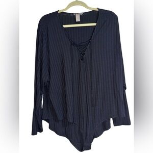 H&M Navy Ribbed Lace-Up Long Sleeve Bodysuit – 4X